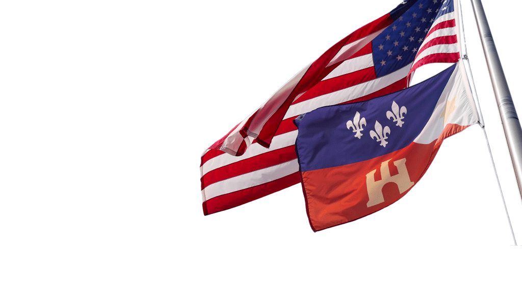 American flag and Acadiana flag